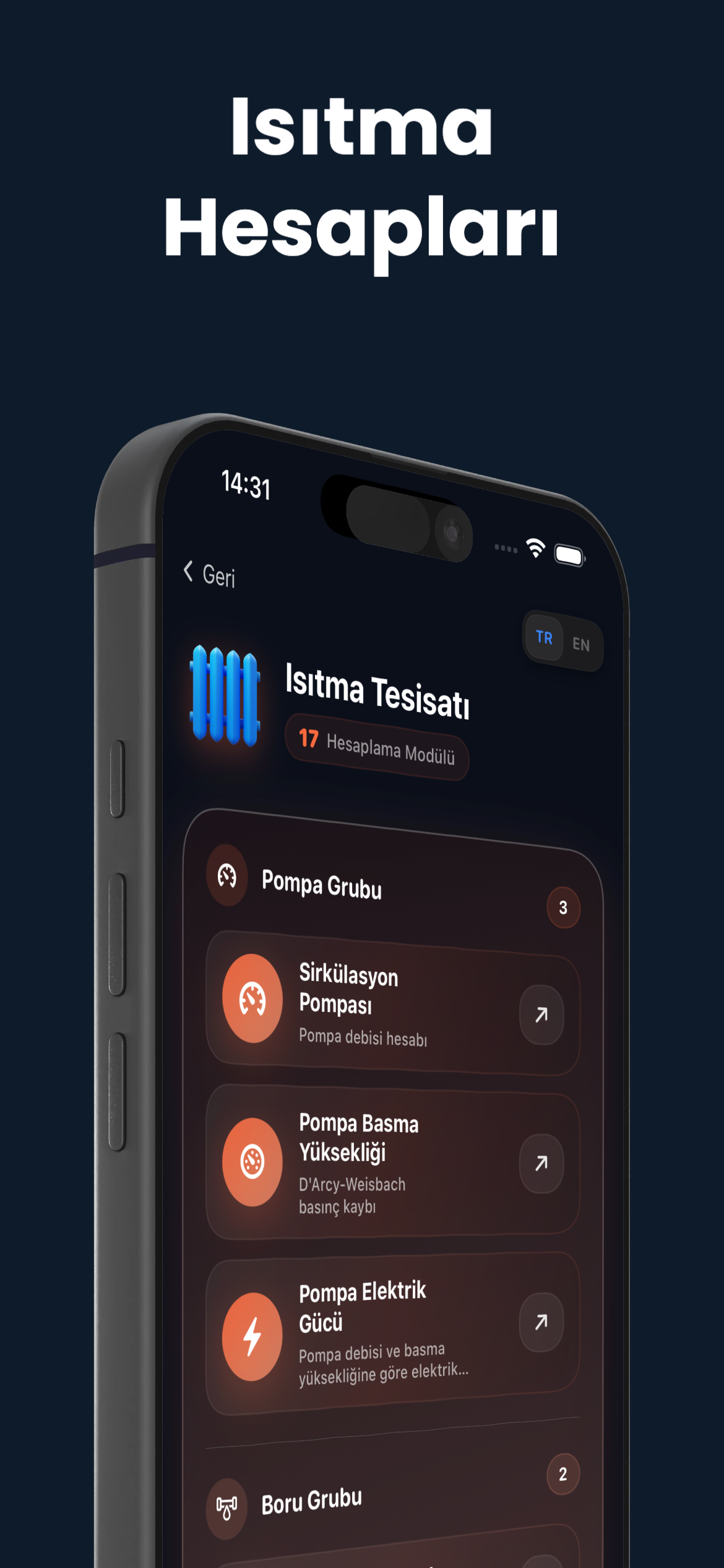 MEP Calc Isıtma Tesisatı — 17 modül